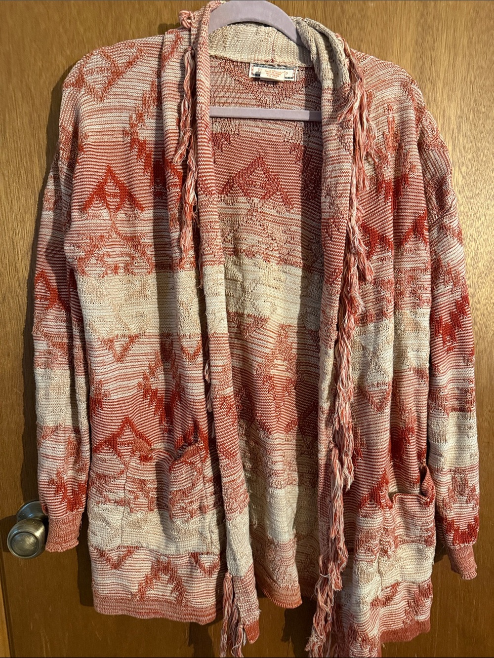 Open-Front Aztec Pattern Women’s Cardigan Sweater - Cream & Rust